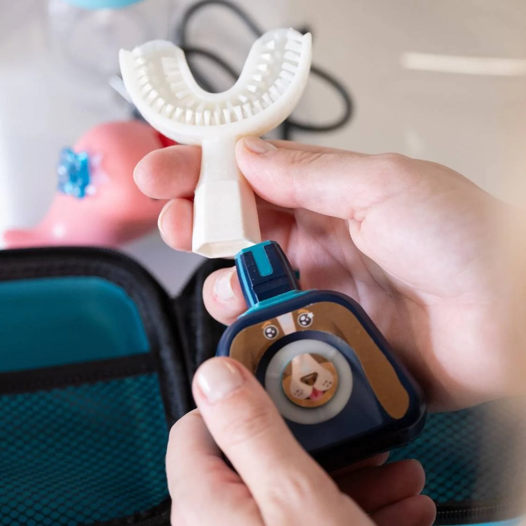 White dental device being assembled